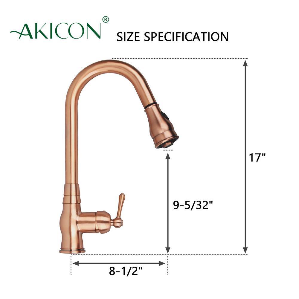 Akicon Single-Handle Pull-Down Sprayer Kitchen Faucet in Copper AK418C