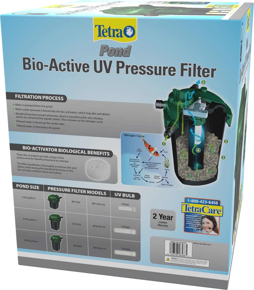 Tetra BP1500 Bio-Active Pressure Filter with 9 watt UV Clarifier， 1500-gal