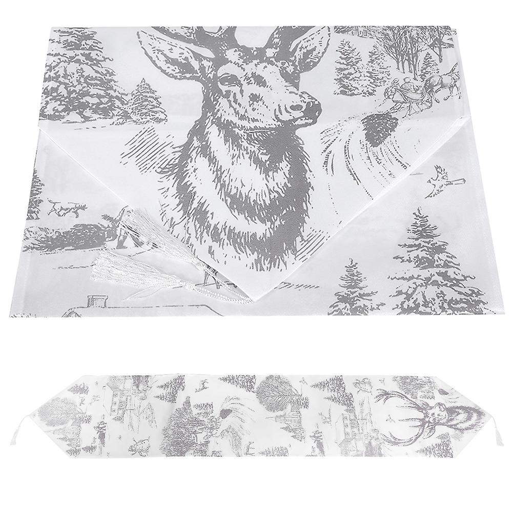 Christmas Table Runner Gray Deer Pattern Fabric Printing Desk Decoration Tablecloth