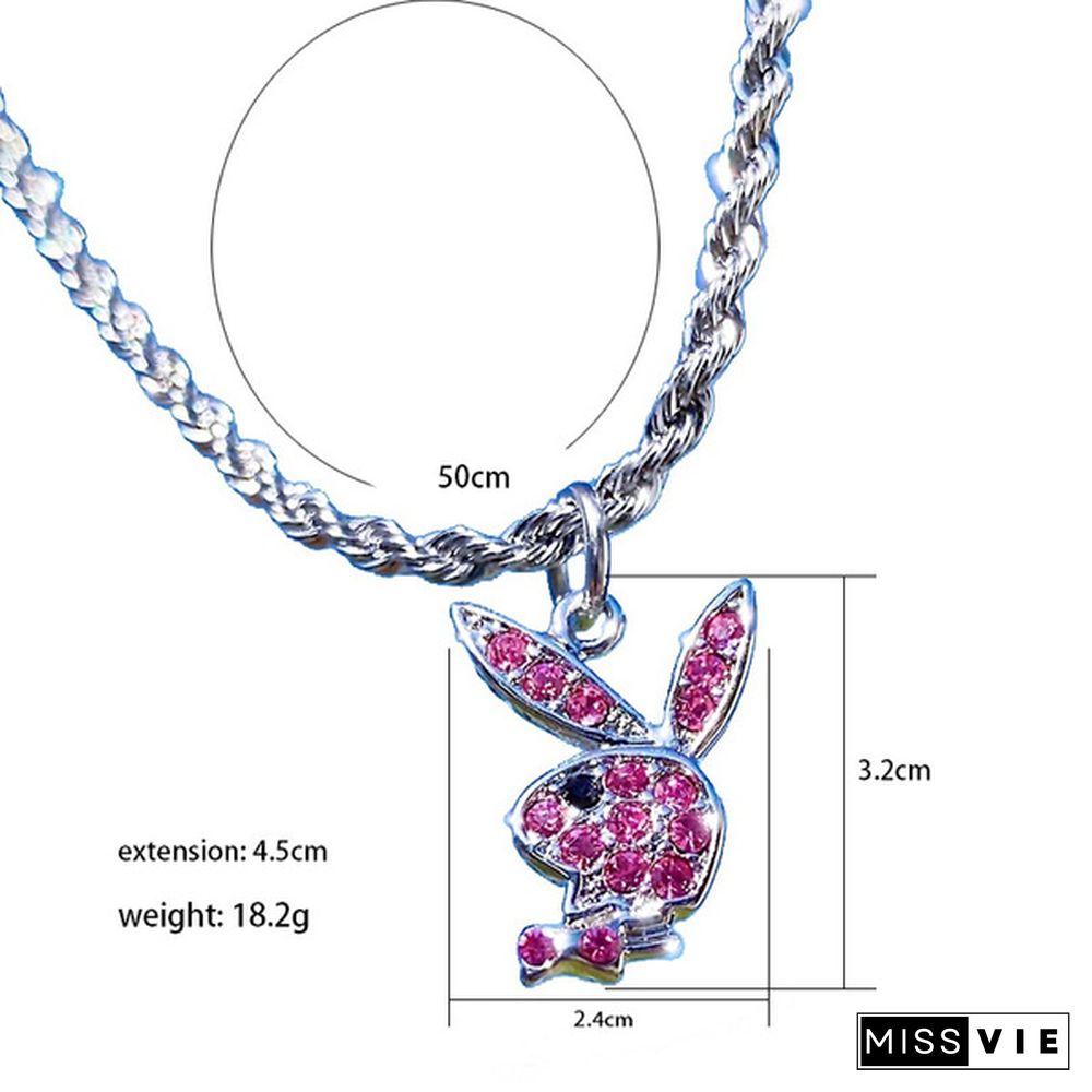 Fashion Stainless Steel Hip Pop Animal Rabbit Pendant Necklace for Women Punk Bunny Rhinestone Necklace Choker Jewelry