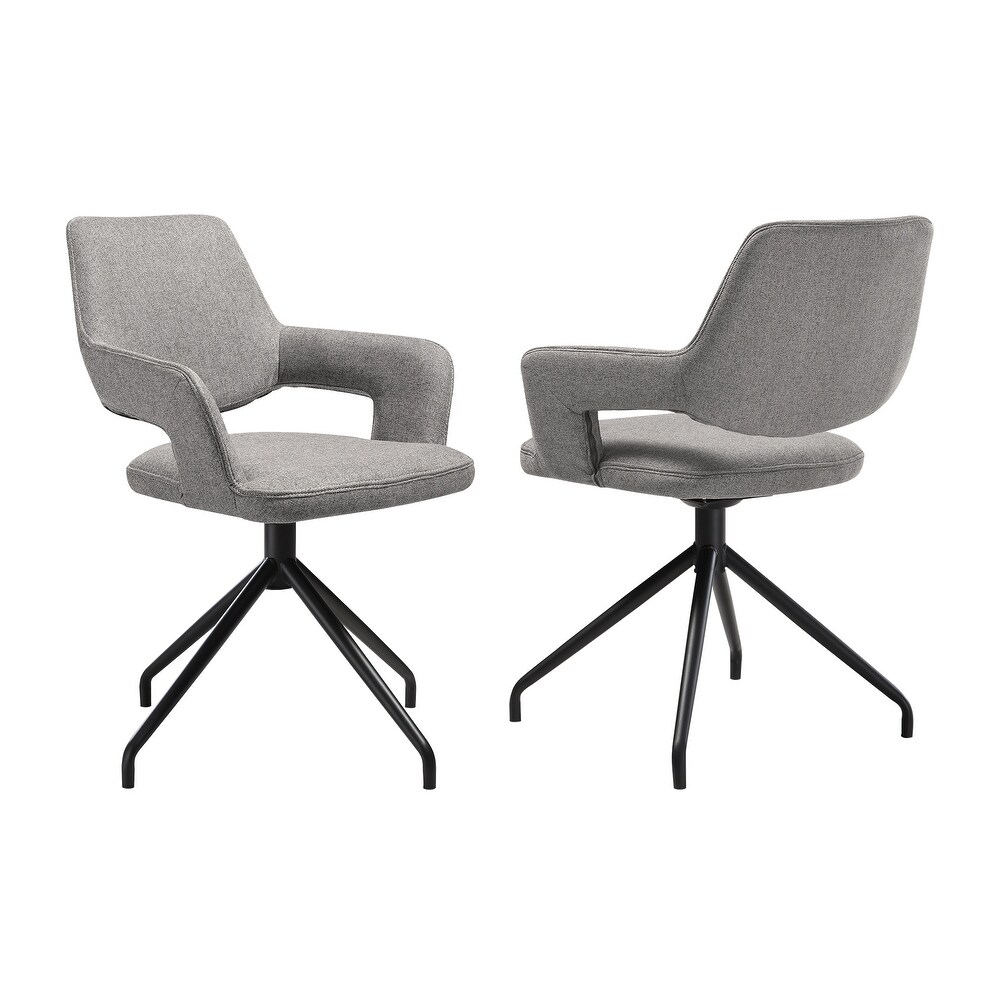 Penny Brown or Grey Fabric Swivel Dining Chairs with Black Metal Legs   Set of 2