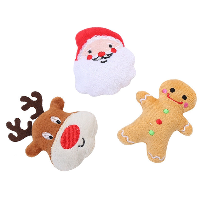 Bangcool 3PCS Christmas Kitten Toy Plush Santa Claus Elk Gingerbread Cat Catnip Toy