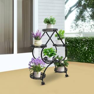 YIYIBYUS 31.49 in. Tall IndoorOutdoor Black Metal Iron Plant Stand Heart-Shape (4-Tiered) OT-ZJCY-5179