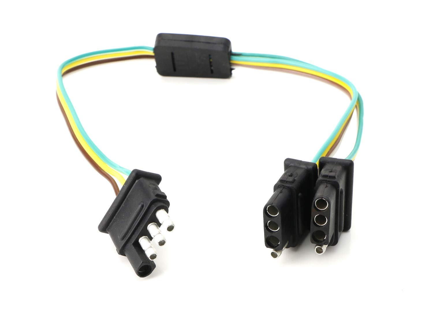 iJDMTOY Trailer Use 4-Way 4-Pin Flat Y-Splitter Dual Plug Adapter Extension Wire Harness Compatible With Truck SUV Install LED Tailgate Light Bar or Trailer Light Applications