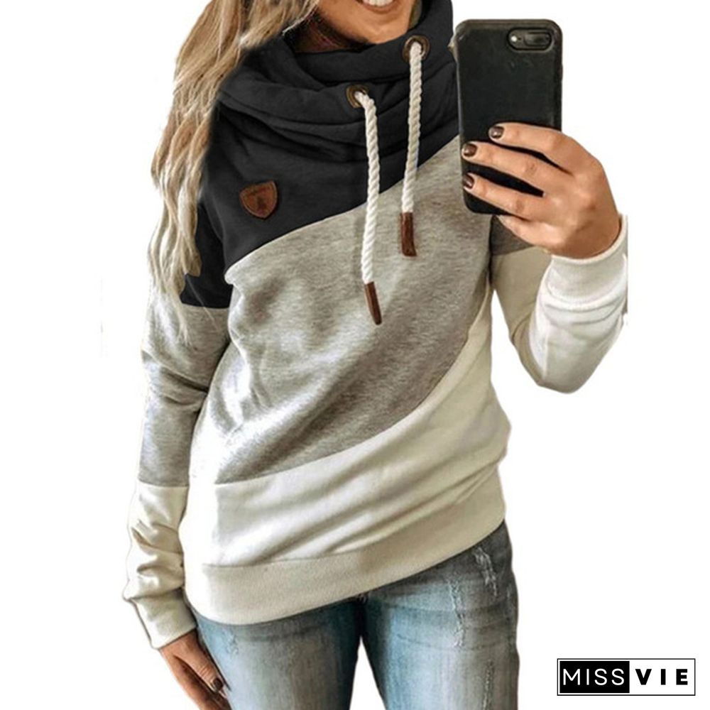 8 COLORS Autumn and Winter Women Fashion Turtleneck Round Neck Stitching Pullover Sweatshirts Temperament Commuter Female Hoodies Warm Coat S-5X