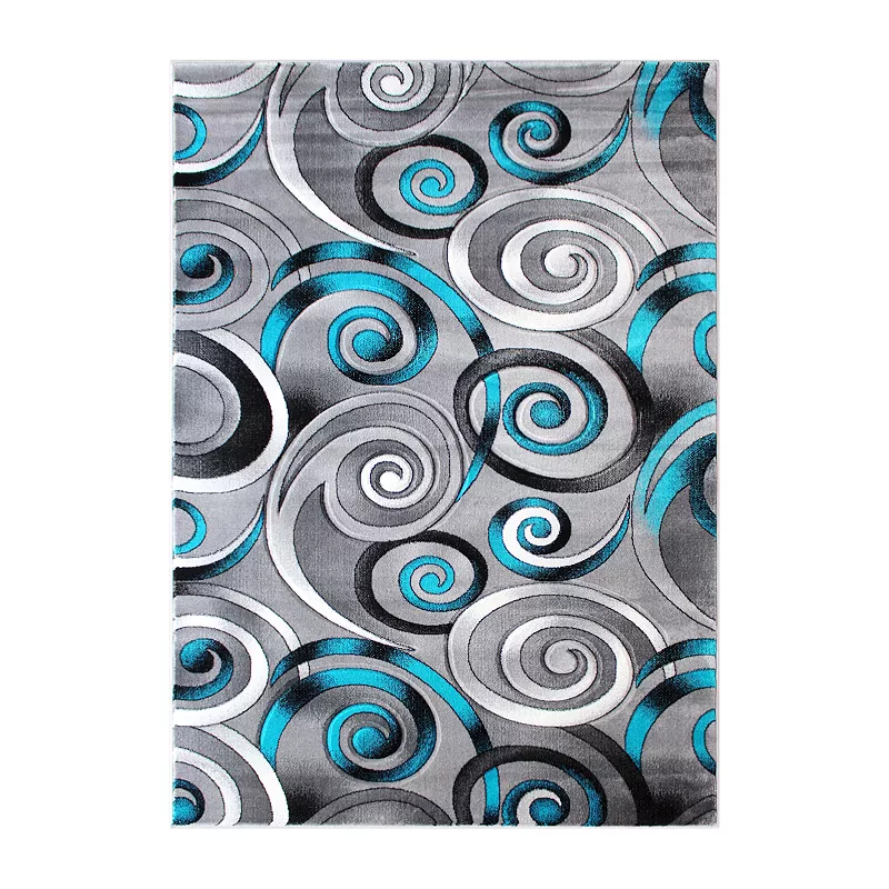 Masada Rugs Masada Rugs DaVincii Collection Turquoise 8'x10' Contemporary Woven Area Rug with Hand Carved Overlapping Swirls - Design D414