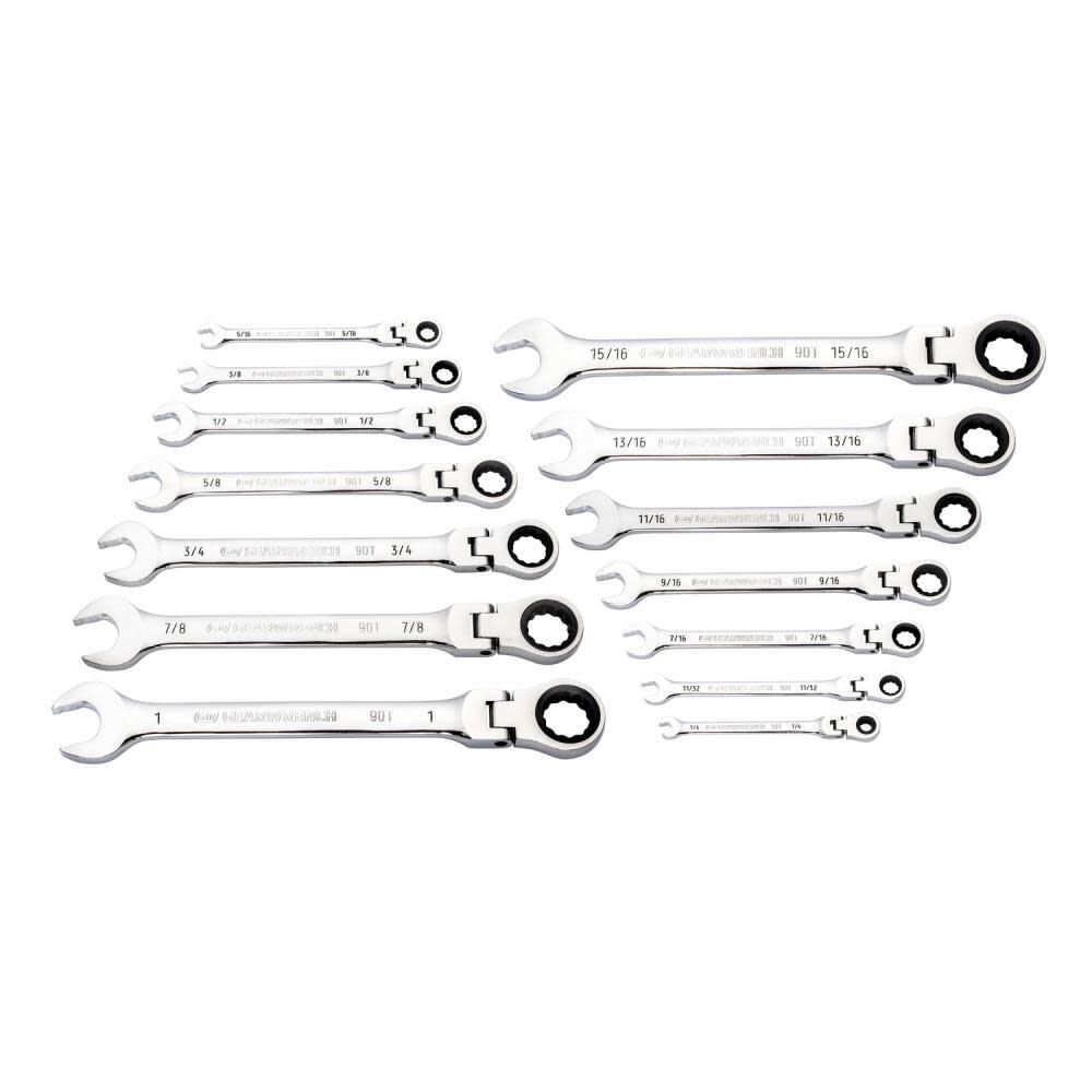 GEARWRENCH 14 Pc 90T 12 Point Flex Head Ratcheting Combination SAE Wrench Set 86759 from GEARWRENCH