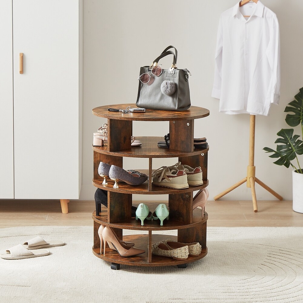 Round Pushable Wooden Shoe Cabinet