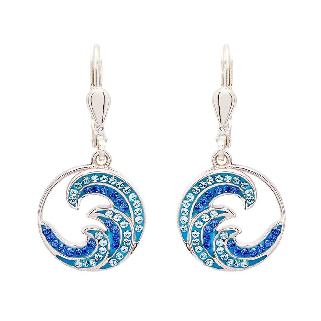 Ocean  Sterling Silver Sapphire/Aqua Crystal Wave Drop Earrings