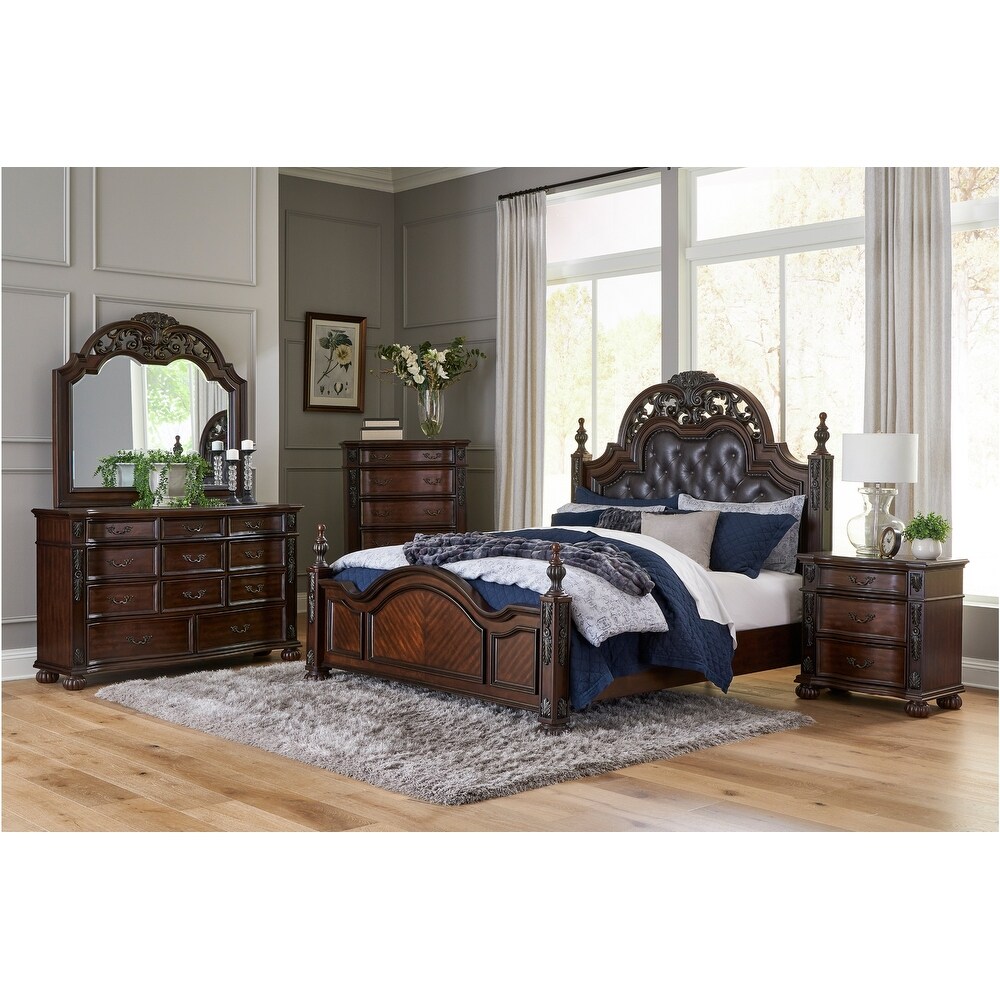 Muriel 4 Piece Espresso Faux Leather Upholstered Panel Bedroom Set