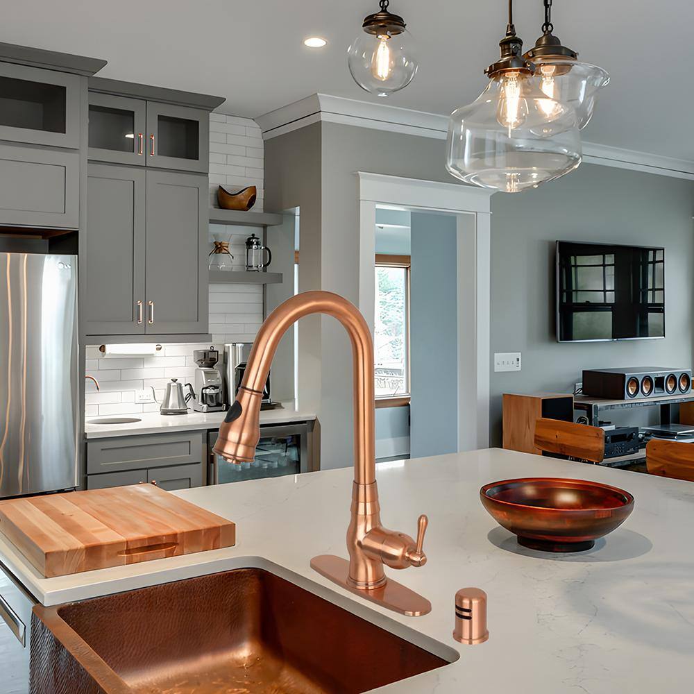 Akicon Single-Handle Pull-Down Sprayer Kitchen Faucet in Copper AK418C