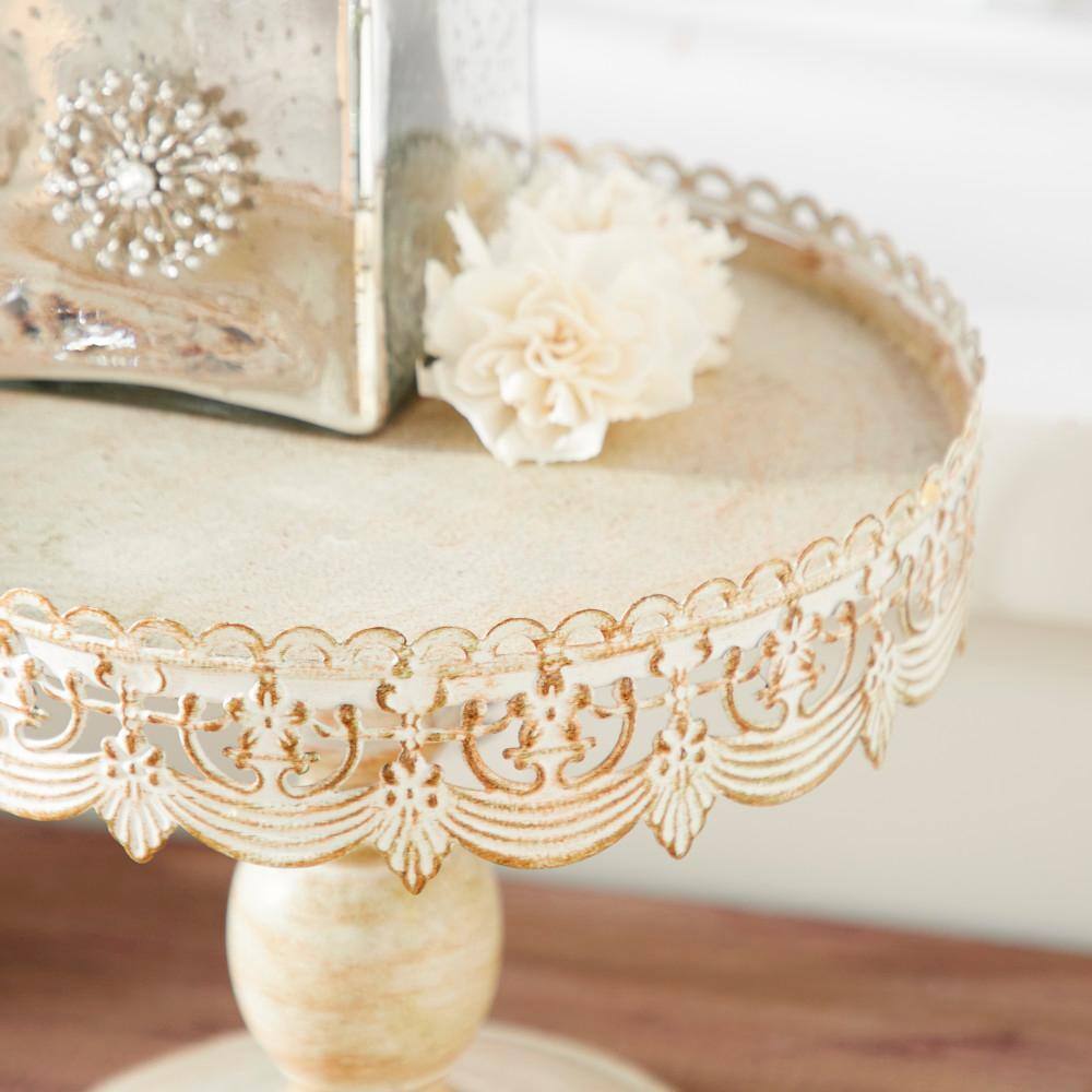 Litton Lane White Decorative Cake Stand with Lace Inspired Edge 68766