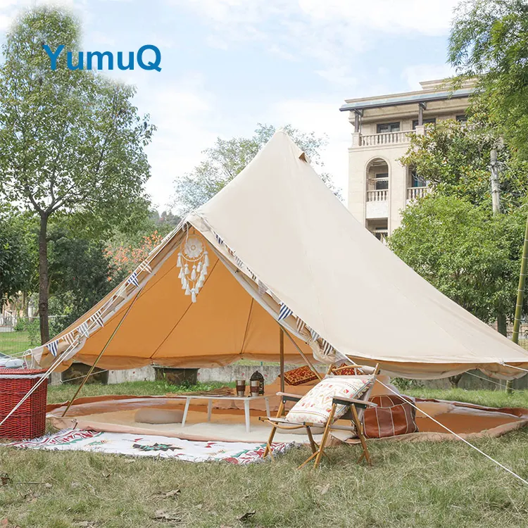 YumuQ Custom 1 2 Person 2 Door 13ft Glamping Outdoor 100% Waterproof Oxford Canvas Bell Tent For Hiking Camping