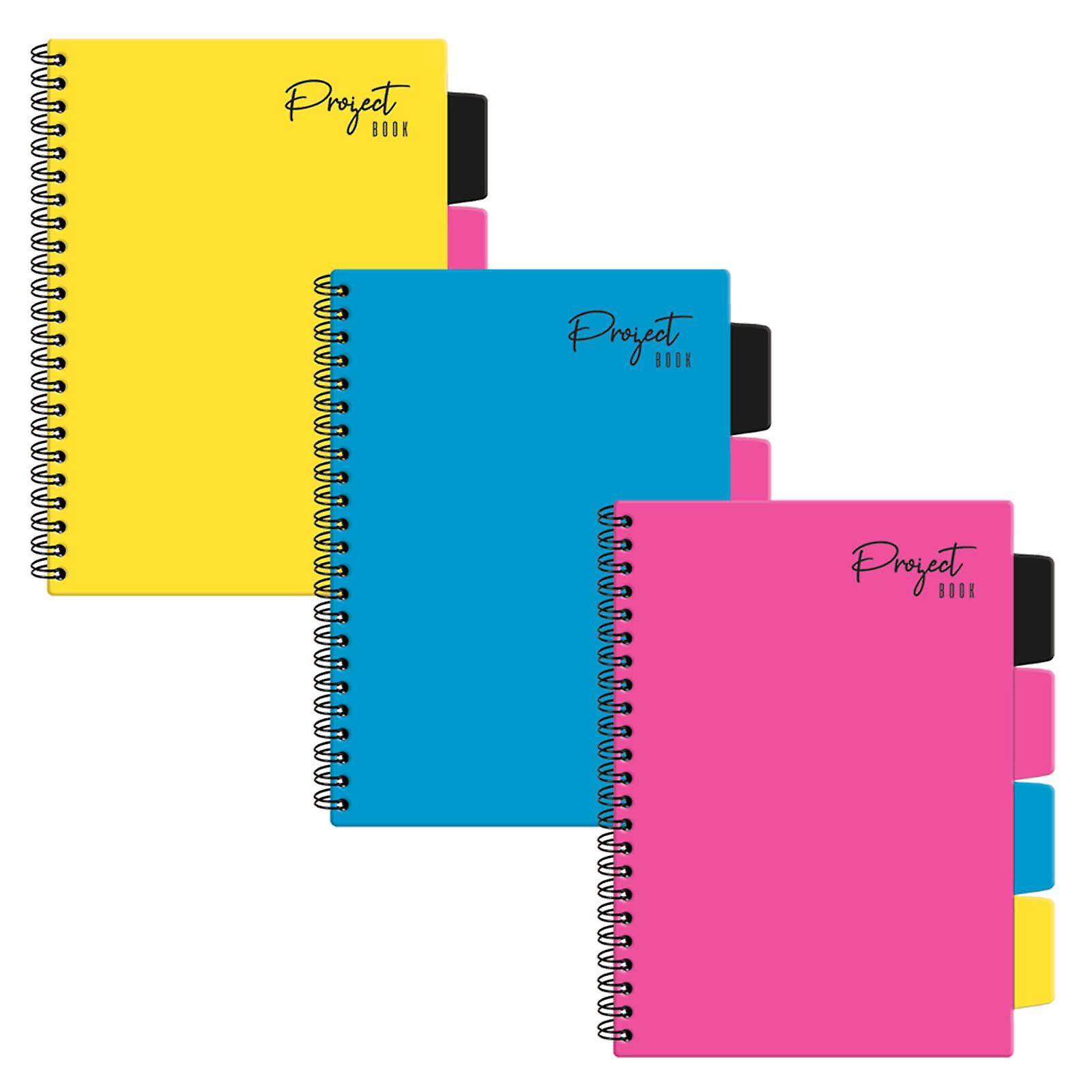 Soft Cover Twin Wire Project book Study Notebook With Dividers Pink Blue Yellow