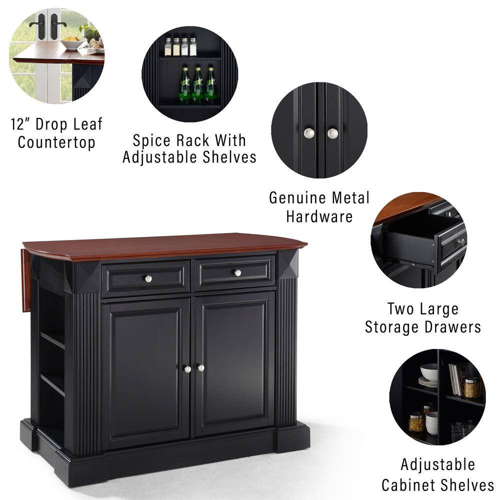 CROSLEY FURNITURE Coventry Black Drop Leaf Kitchen Island with Saddle Stools KF300074BK