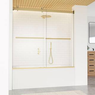 Altair Marcelo 60 in. W x 58 in. H Sliding Frameless Tub Door in Brushed Gold Finish with Clear Glass TS80160-BP-BG