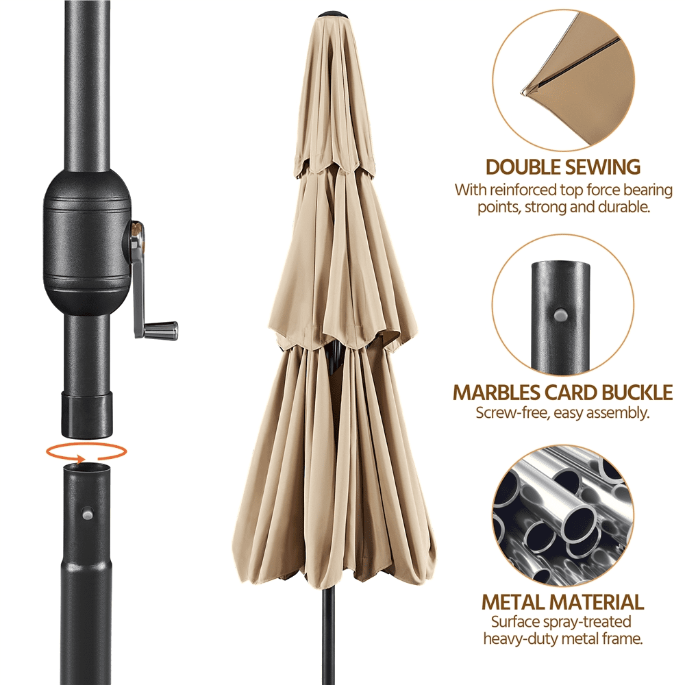 SMILE MART 10ft Patio Umbrella with 8 Sturdy Ribs for Outdoor, Tan