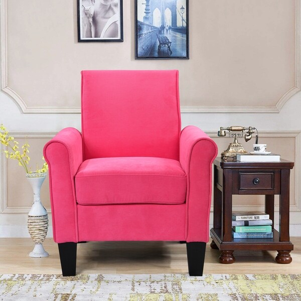 High Quality Fabric Accent Chairs， Sleek Lounge Chairs Comfy Sofa Chair， PU Leather Flared Armchair for Livingroom， Pink