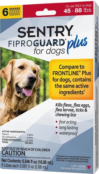 Sentry Fiproguard Plus Squeeze-On Dog Flea and Tick Treatment， 45 - 88lbs