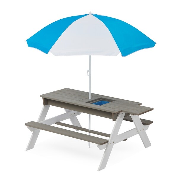 3in1 Kids Outdoor Wooden Picnic Table With Umbrella