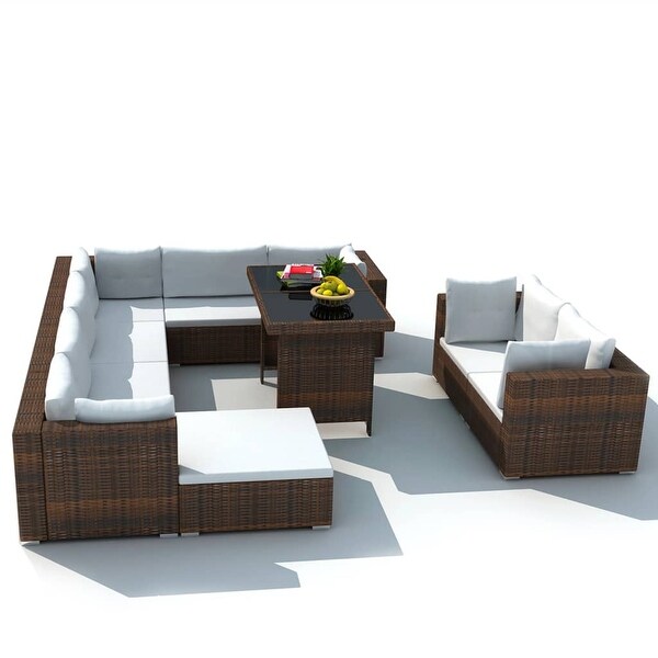 10 Piece Patio Lounge Set with Cushions Poly Rattan Brown - Overstock - 37574144