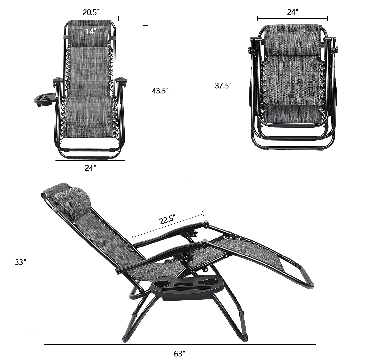 Devoko 2 PCS Zero Gravity Chair Outdoor Lounge Patio Chair Camp Reclining Lounge Chairs, Double Gray