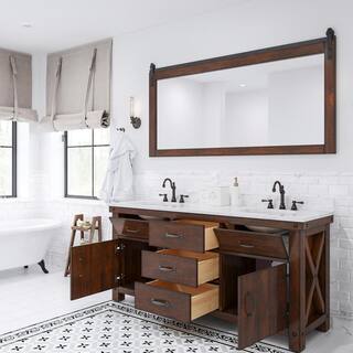 Water Creation Aberdeen 72 in. W x 22 in. D Vanity in Rustic Sierra with Marble Vanity Top in White with White Basin and Mirror AB72CW03RS-P72000000