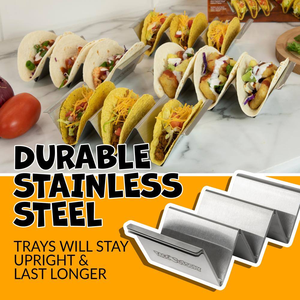 TACO TUESDAY 8.25 in. Stainless Steel Rectangular Taco Holder (Set of 4) TTTH4SS