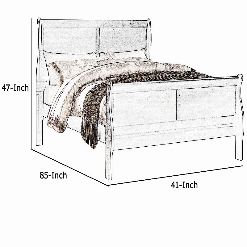 Wooden Twin Size Bed with Panel Design Sleigh Headboard and Footboard，Brown