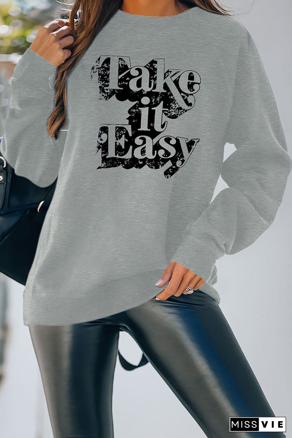 Take It Easy Print Essencial O-neck Long Sleeve Sweatshirts Women Wholesale