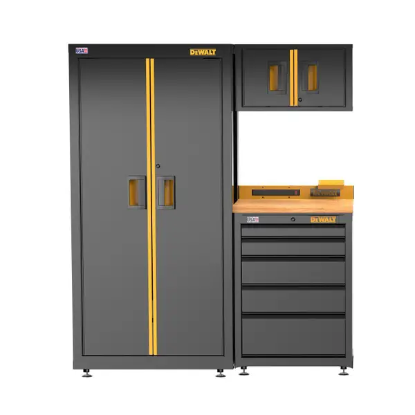 DEWALT 63 Wide， 4 Piece Welded Storage Suite with 5-Drawer Base Cabinet and Wood Top