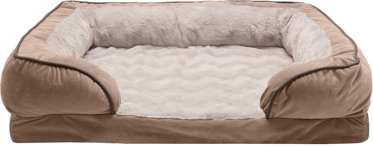 FurHaven Velvet Waves Perfect Comfort Memory Foam Bolster Cat and Dog Bed w/Removable Cover