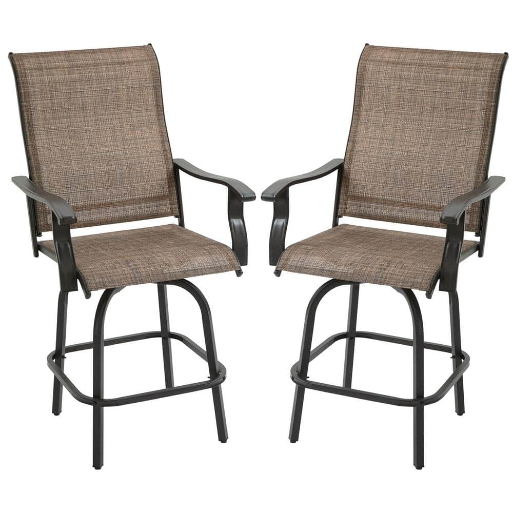 Outsunny Swivel Brown Metal Outdoor Bar Stools with Armrests, Bar Height Patio Chairs (2-Pack) 84B-807V01BN