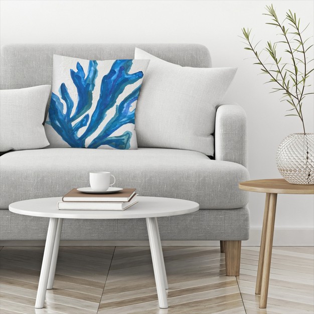 Americanflat Minimalist Botanical Blue Watercolor Seaweed Painitng 2 By Jetty Home Throw Pillow