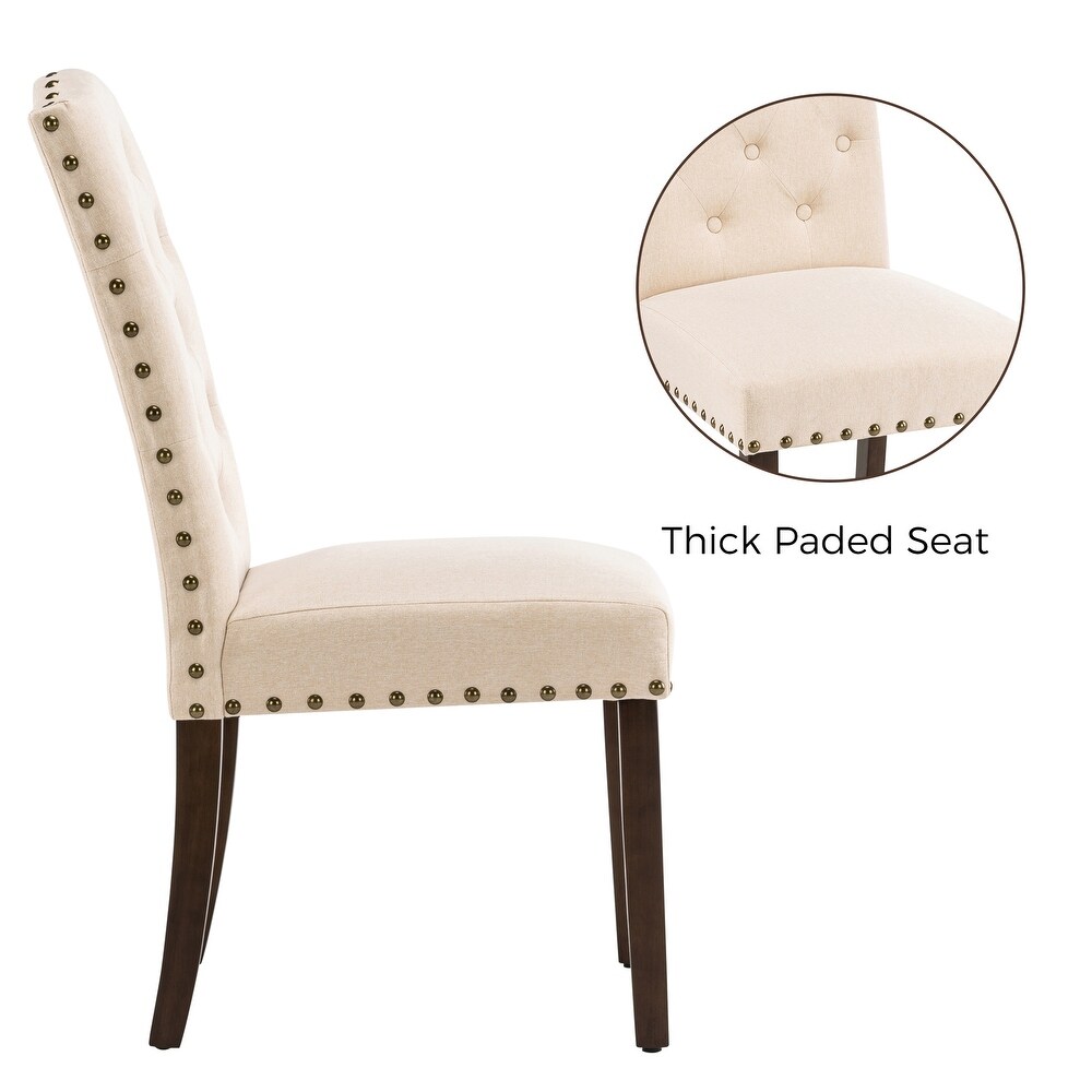 Fabric Upholstered Tufted Dining Chairs with Nailhead Trim Set of 4