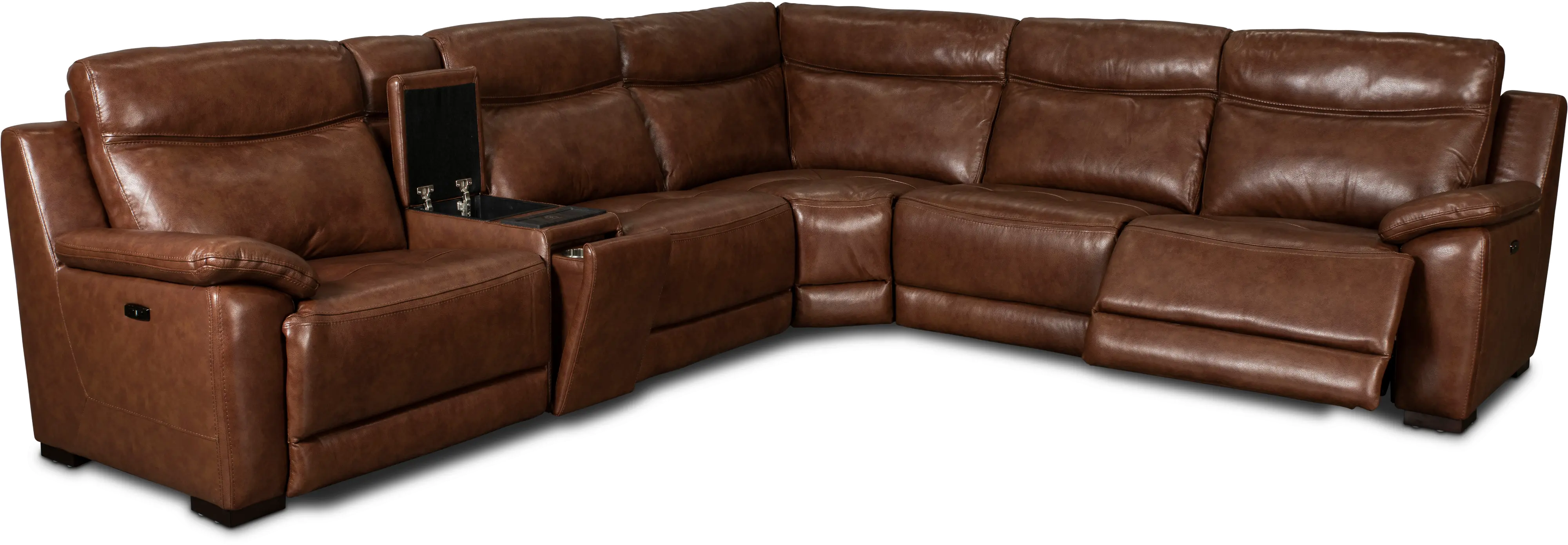 Kobe Brown Leather-Match 6 Piece Power Reclining Sectional