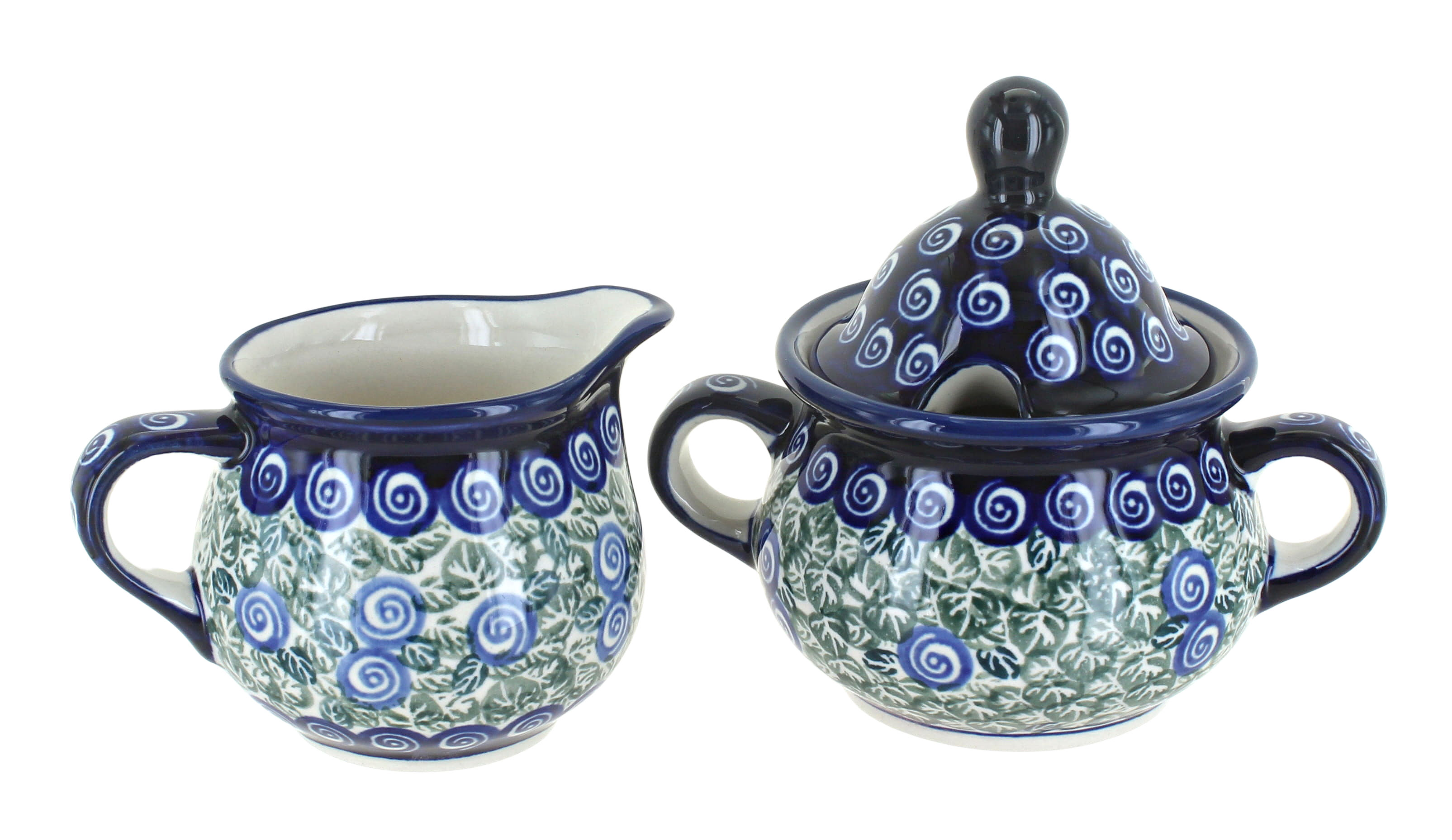 Blue Rose Polish Pottery Seaside Swirl Cream and Sugar Set