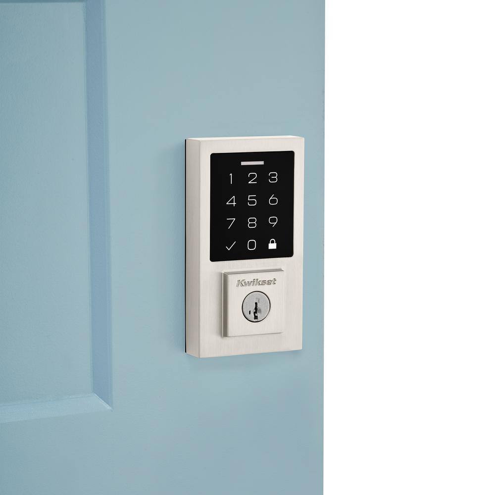 Kwikset SmartCode 270 Contemporary Satin Nickel Touchpad Single Cylinder Electronic Deadbolt Featuring SmartKey Security 9270CNT15SMTRBP