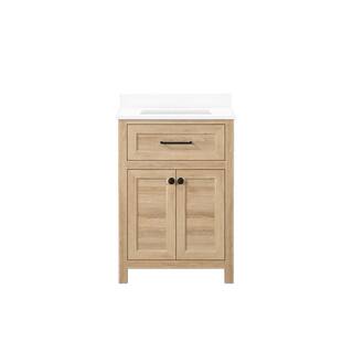 Home Decorators Collection Hanna 24 in. W x 19 in. D x 34.50 in. H Freestanding Bath Vanity in Weathered Tan with White Engineered Stone Top Hanna 24WT