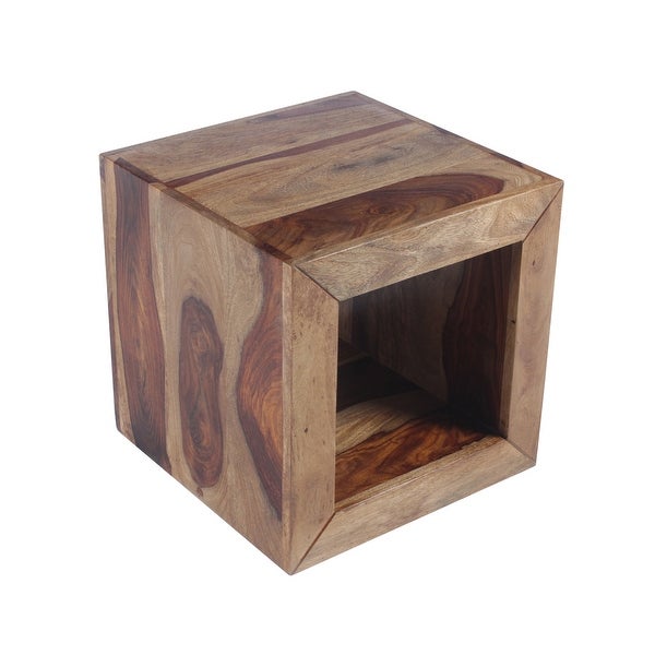 Cube Shape Rosewood Side Table With Cutout Bottom， Brown - 16 H x 16 W x 16 L Inches