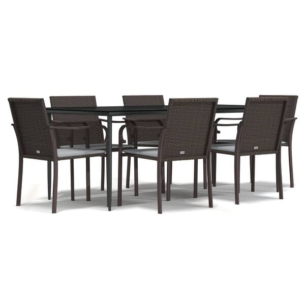 vidaXL Patio Dining Set Table and Chair with Cushions Poly Rattan and Steel