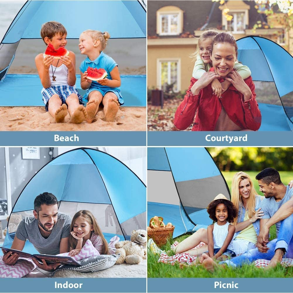 Pop Up Beach Tent UPF 50+ Sun Shelter for 2-3 Person Automatic Portable Beach Shade Tent Outdoor Cabana Sun Umbrella，Blue