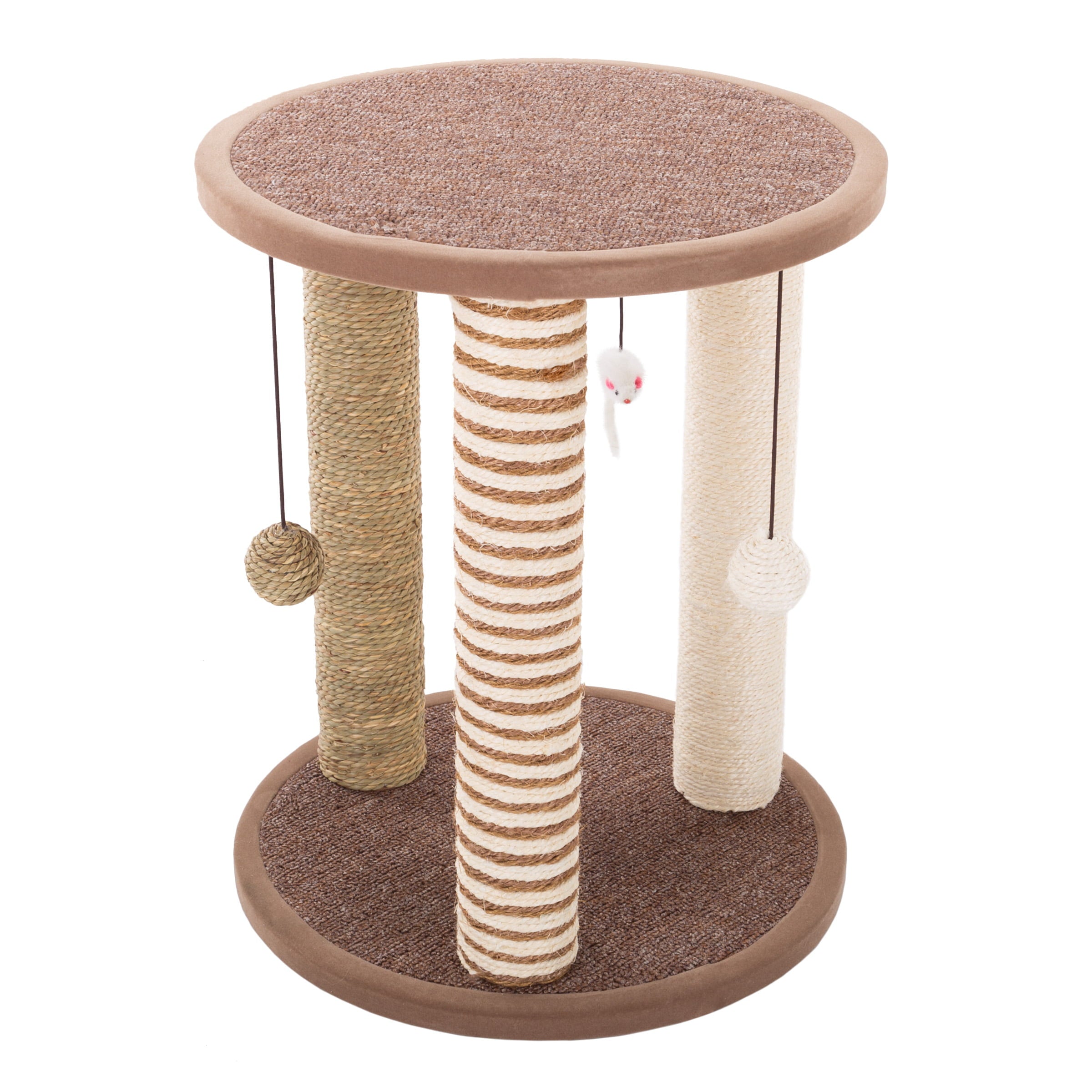 Cat Scratching Post Tower with 3 Scratcher Posts， Carpeted Base Play Area and Perch – Furniture Scratching Deterrent for Indoor Cats by PETMAKER