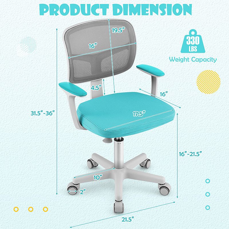 Adjustable Desk Chair with Auto Brake Casters for Kids