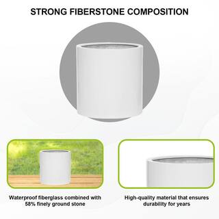 PotteryPots 16.9 in. Tall Glossy White Max Medium Fiberstone Indoor Outdoor Modern Round Planter E1014-43-W