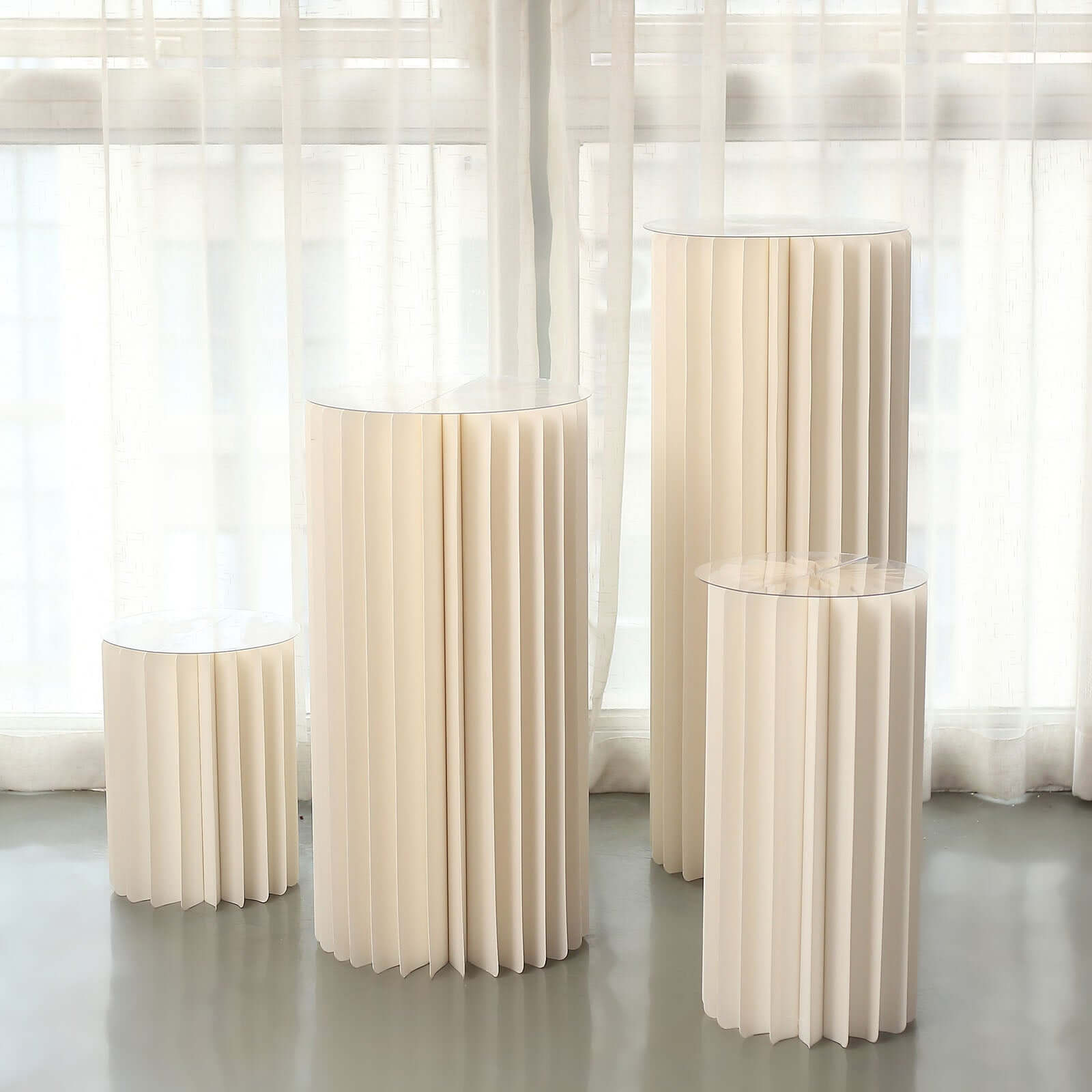 Ivory Cylinder Pillar Pedestal Stand, Display Column Stand With Top Plate 40