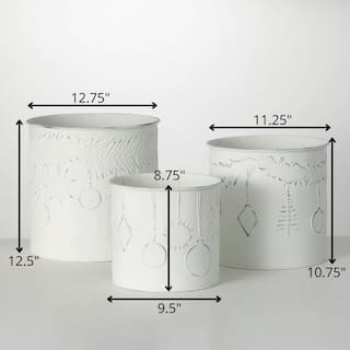 SULLIVANS 8.75 in. 10.75 in. and 12.5 in. White Pierced Christmas Planters Set of 3 MET2350