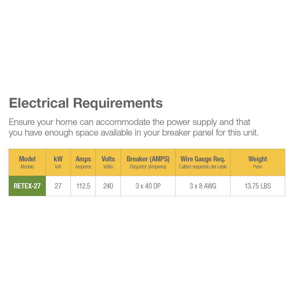 Rheem Performance 27 kw Self-Modulating 5.27 GPM Tankless Electric Water Heater RETEX-27