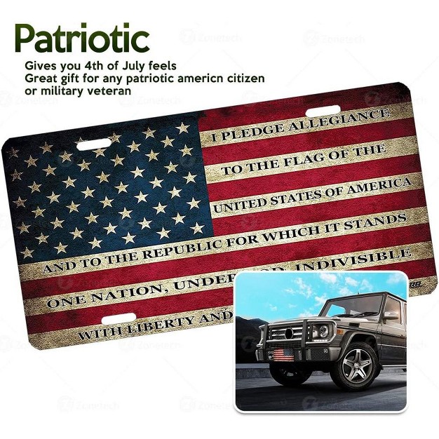 Zone Tech Tactical Usa Flag License Plate Premium Quality Thick Durable Novelty American Patriotic Pledge Of Allegiance Car Tag Plate Cover