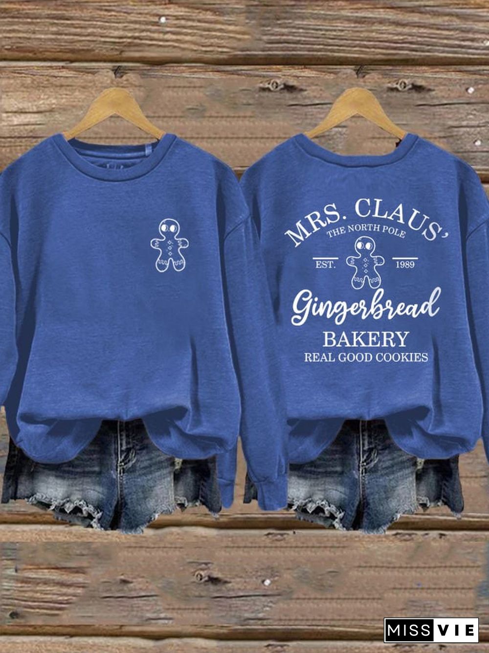 Women's Mrs Claus Gingerbread Bakery Printed Sweatshirt